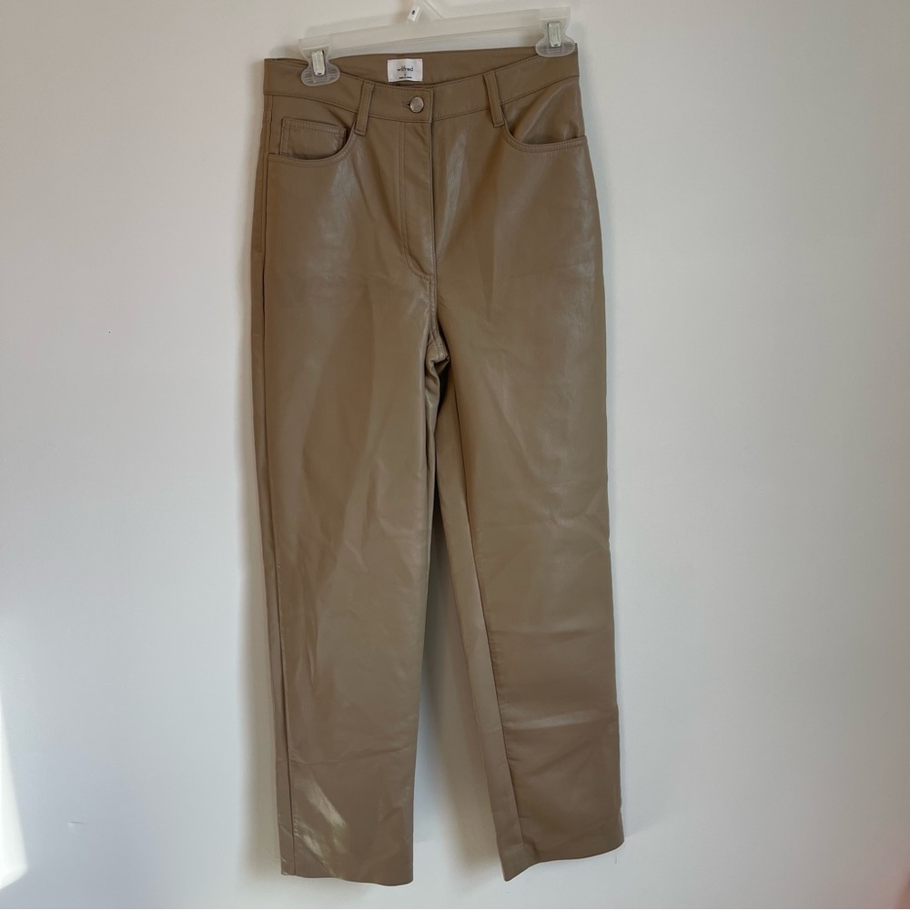 ARITZIA WILFRED Sz 4 Pant Tan Vegan Leather Classic Minimalist Staple Piece